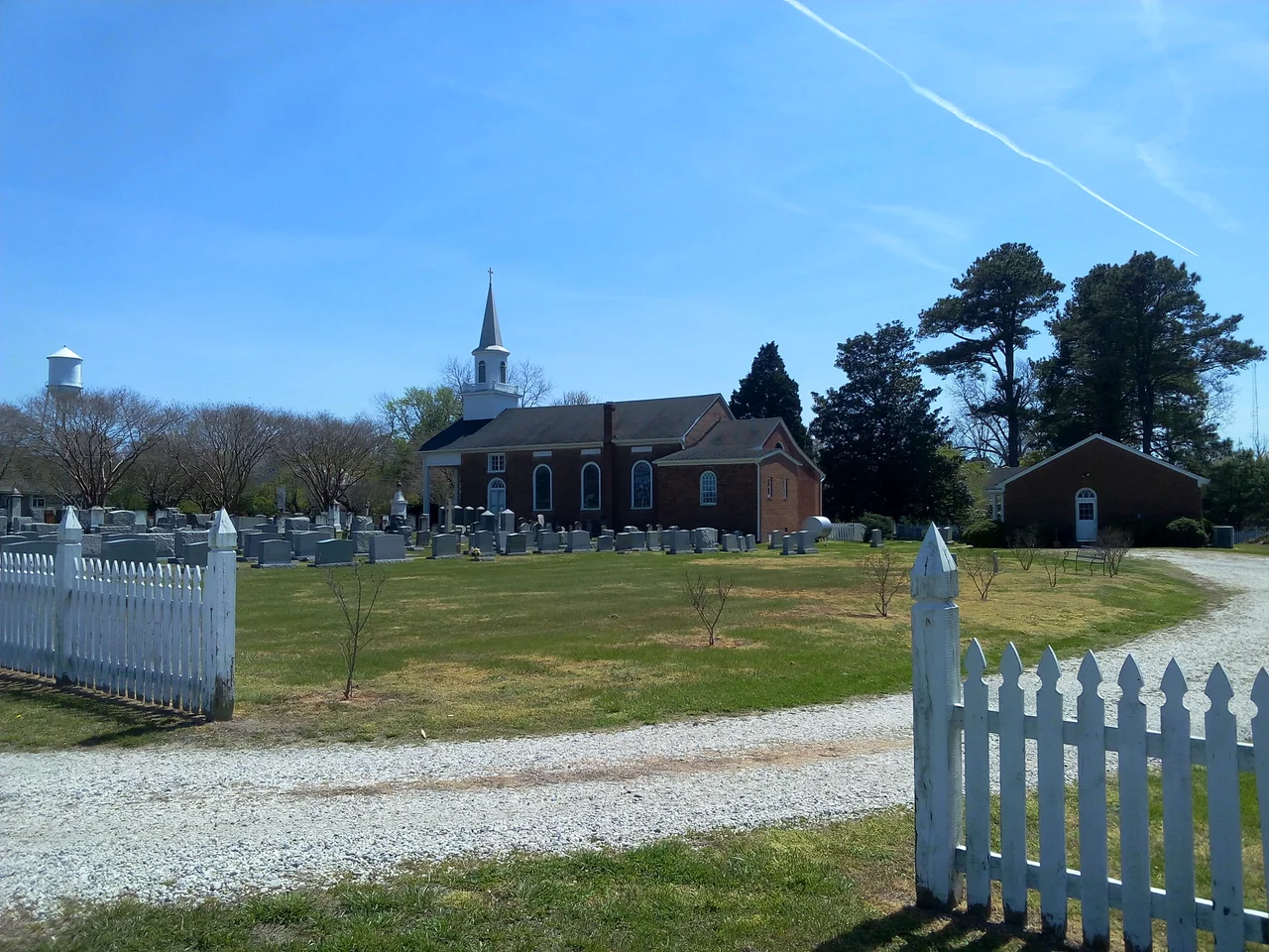 from cemetery side entrance
Other information
Hungars Parish has 2 historic churches but only one (modern) parish hall; HABS photo is of the parish's other church which predates this historic church by about 60 or 70 years and is about 9 miles away; Christ Church Eastville is also historic (and the parish's main church as well as a contributing property in the town's historic district) but dates from 1828