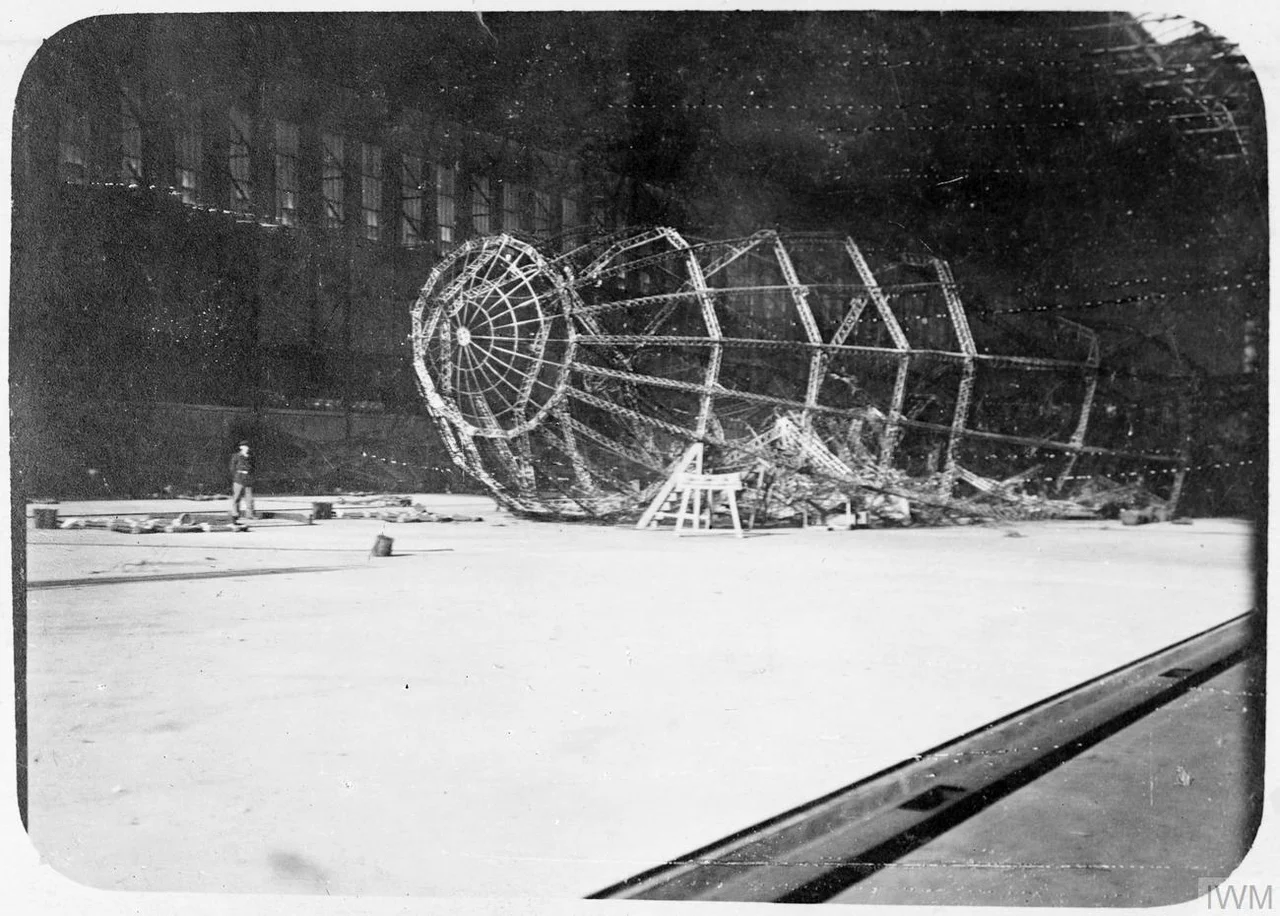 Wreckage of 2 Zeppelins LZ 99 (L 54) and LZ 108 (L 60) in their hangers at Tondern.