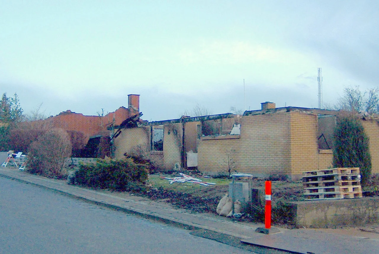 Houses burnt down in the fireworks accident in Seest by Kolding, Denmark.