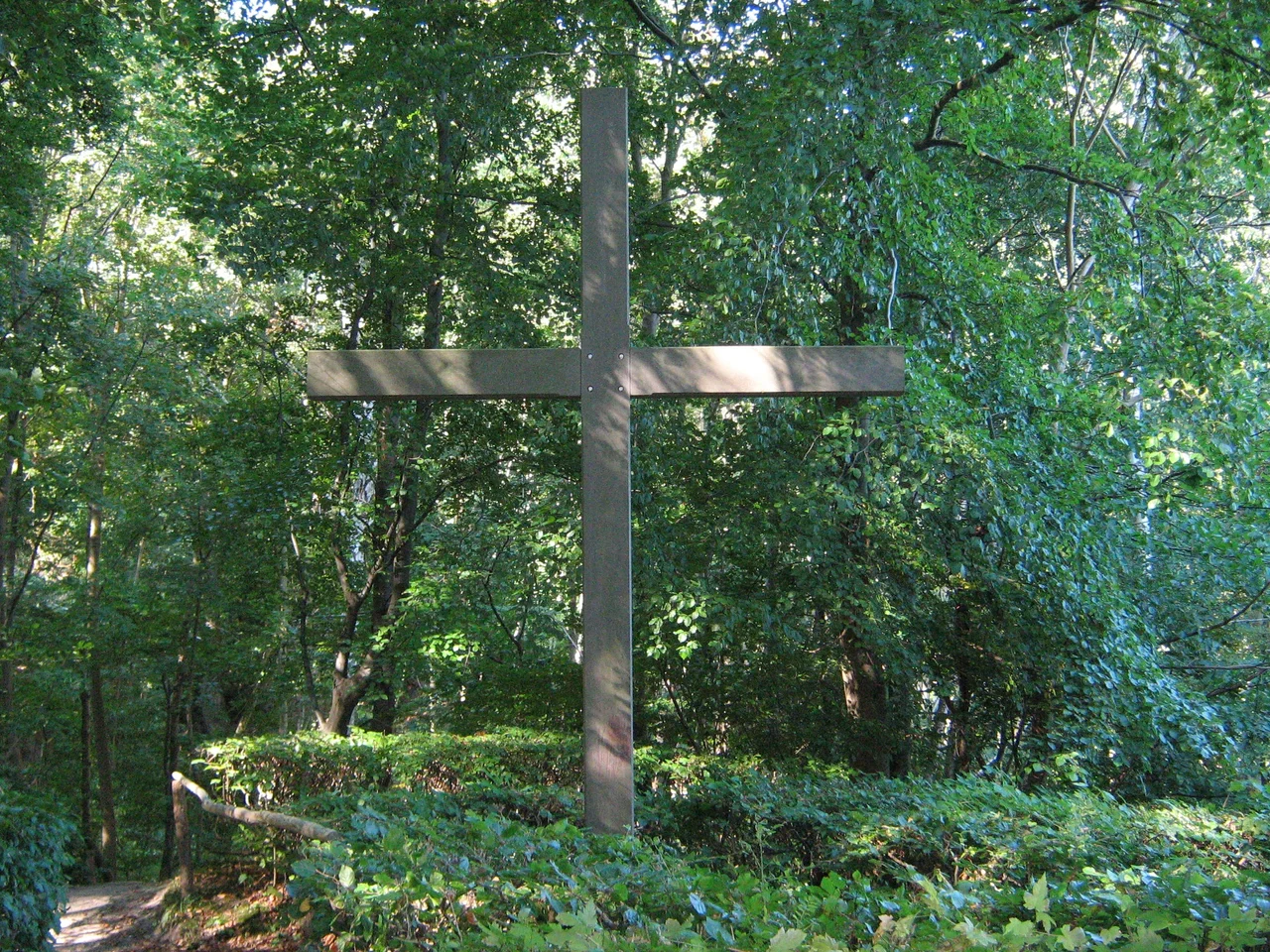 Liselund, Møn, Denmark. Large wooden cross at the edge of the cliff. Inspired H.C. Andersen's poem: Klintekorset